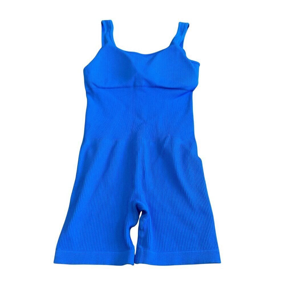 Loovoo Blue Athletic Workout Romper Stretch One Piece Athleisure Size Small